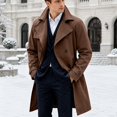 thumbnail image 3 of Mens Trench Coat Double Windbreaker Overcoat Notched Lapel Long Jacket Overcoat Fall Winter Business Long Jacket Coffee L, 3 of 5