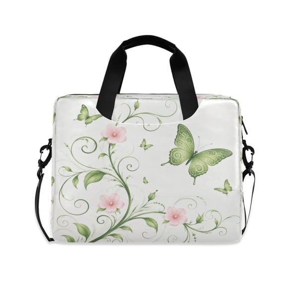 16" Zipper Laptop with Detachable Shoulder Strap Handheld Laptop Sleeve Case Green Vines and Butterflies