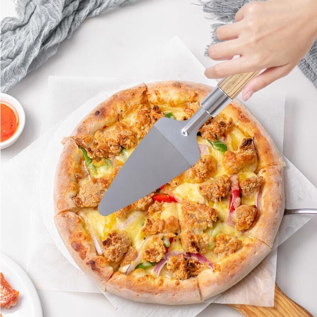 Feltree Coupe-Pizza en Acier Inoxydable Pelle Intégrée Couteau à Pizza Couteau à Rouleau Pelle Outils de Cuisine Maison Cuisson Outils de Pizza Légers en Acier Inoxydable