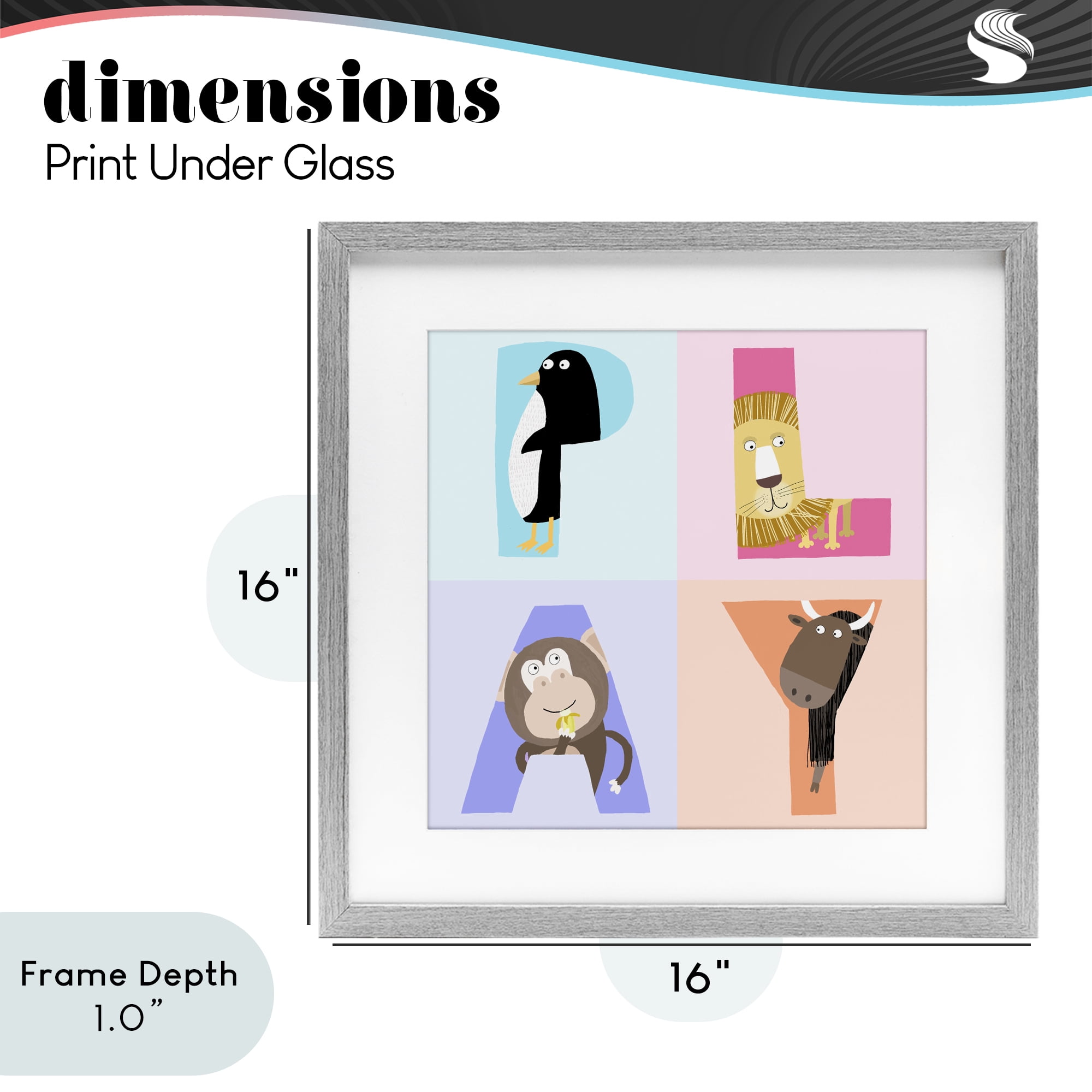 Stupell Industries Play Letters Squares with Animals Gray Framed Print Under Glass, design by Carla Daly