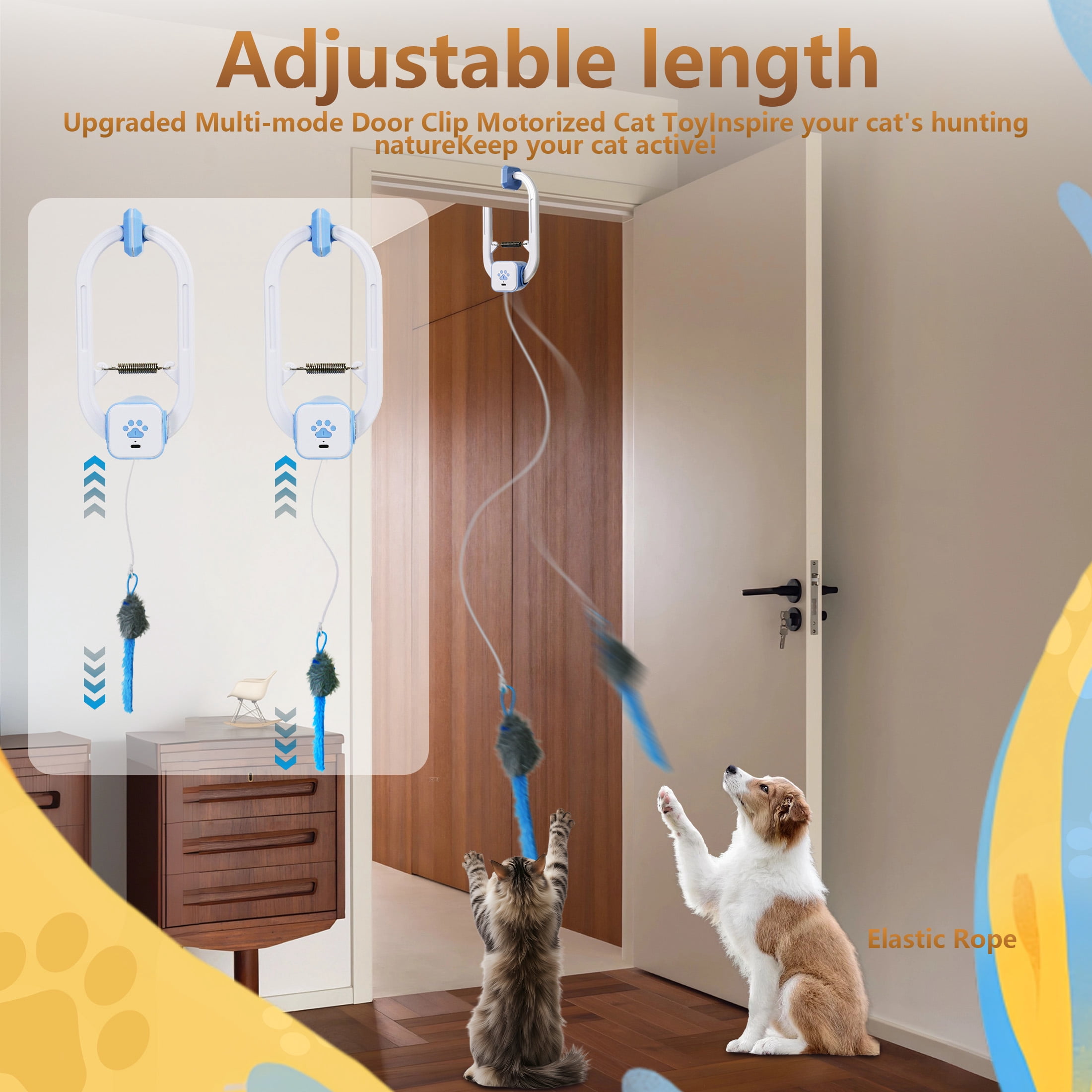 YESGIRL Interactive Cat Toys for Indoor Cats，2 Smart Auto Motion Modes (360° Spin & Irregular Jumping) with Remote，Rechargeable Electric Cat Teaser for Cats and Kittens, Blue