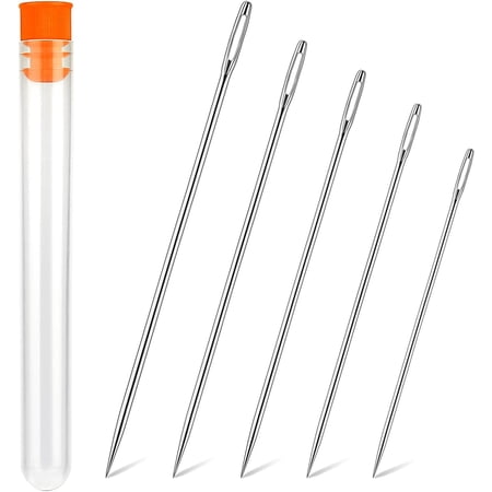 5 PCS Long Sewing Needles - 5 Size Large Eye Stitching Needles with Needle Storage Tube, 3.5inch to 6.8inch Hand Sewing Needles for Sewing Act Crafts, Upholster