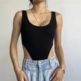 thumbnail image 2 of Body de mujer Slim Fit tejido acanalado sin mangas cuello en U corte alto Color puro Body camiseta sin mangas para fiesta viajes vacaciones, 2 of 6