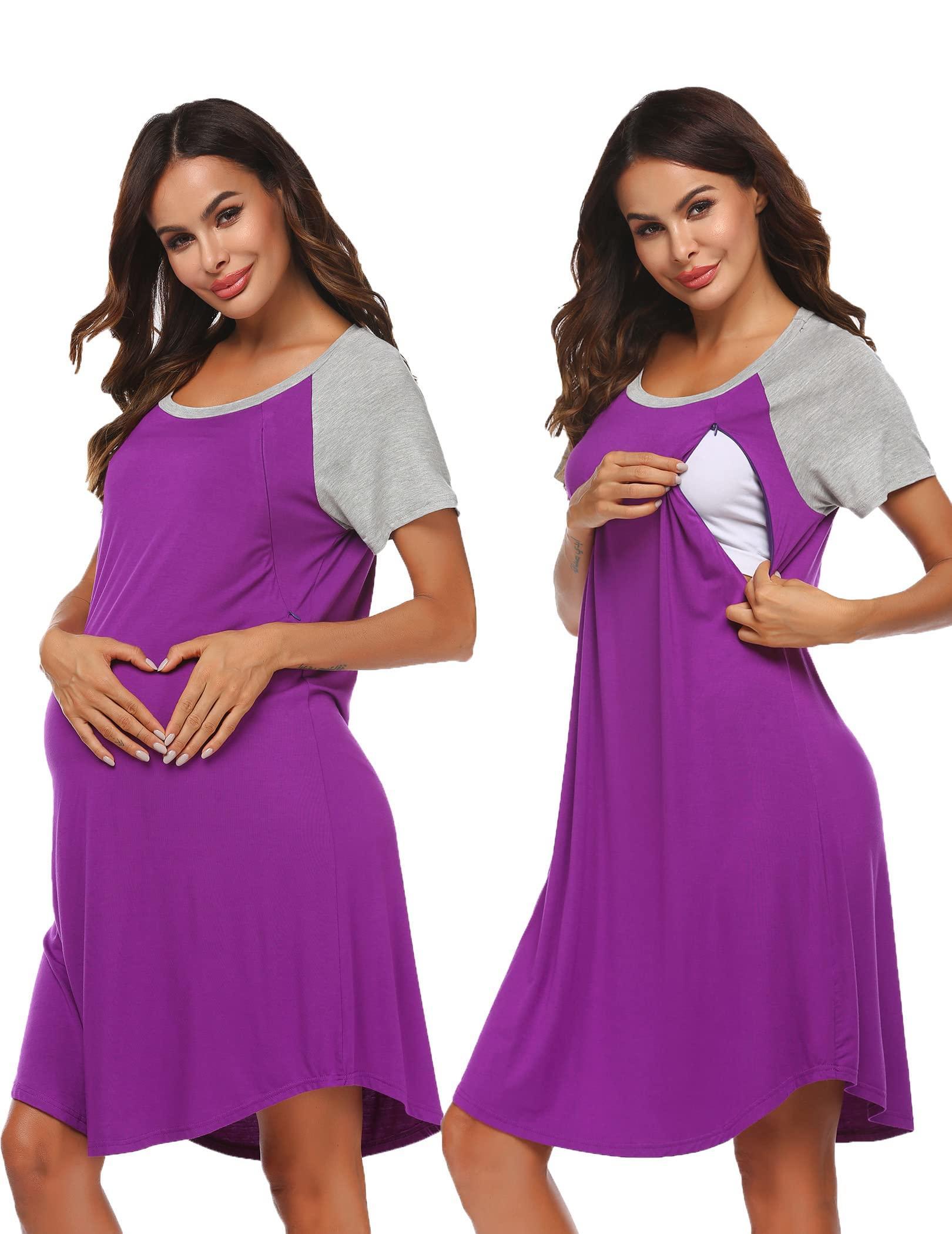 Ekouaer Maternity Nightgown 3 in 1 Delivery/Labor/Nursing Pajamas Women