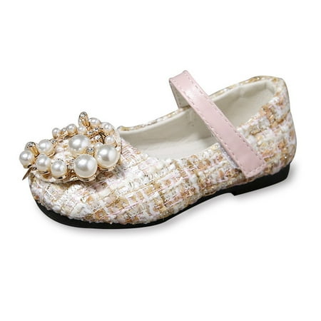

URMAGIC Kids Girls Pearls Rhinestone Wreath Dress Shoes Plaid Mary Jane Flat Shoes(5 Toddler-11 Little Kids)