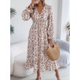 thumbnail image 6 of Elegant Floral Dress Woman 2025 Autumn Winter V Neck Long Flared Sleeves Ruffled Maxi Dress, 6 of 7