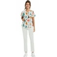 thumbnail image 5 of WTOBBY Women's Plus Size Short Sleeve Printed Scrubs Set with Pockets, V-Neck, Animal Floral Print, 2-Piece Nursing Uniform, Medical Workwear for Caregivers,Beige L, 5 of 6