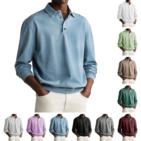 LTTVQM Mens Long Sleeve Polo Shirt Mesh Knit Breathable Casual Lightweight Lapel Collared Golf Shirts Classic Fit Athletic Workout Tennis Tops Light Blue M