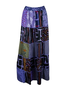 Mogul Women Indian Vintage Look Boho Patchwork Skirt Gypsy Elastic Waist Maxi Skirts