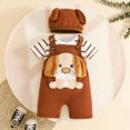 thumbnail image 4 of CAICJ98 Baby Boy Summer Clothes Short Sleeve Cute Cartoon Romper+Overalls Suspender+Hat Sets Newborn Infant Outfits (Khaki,6-12 Months), 4 of 4