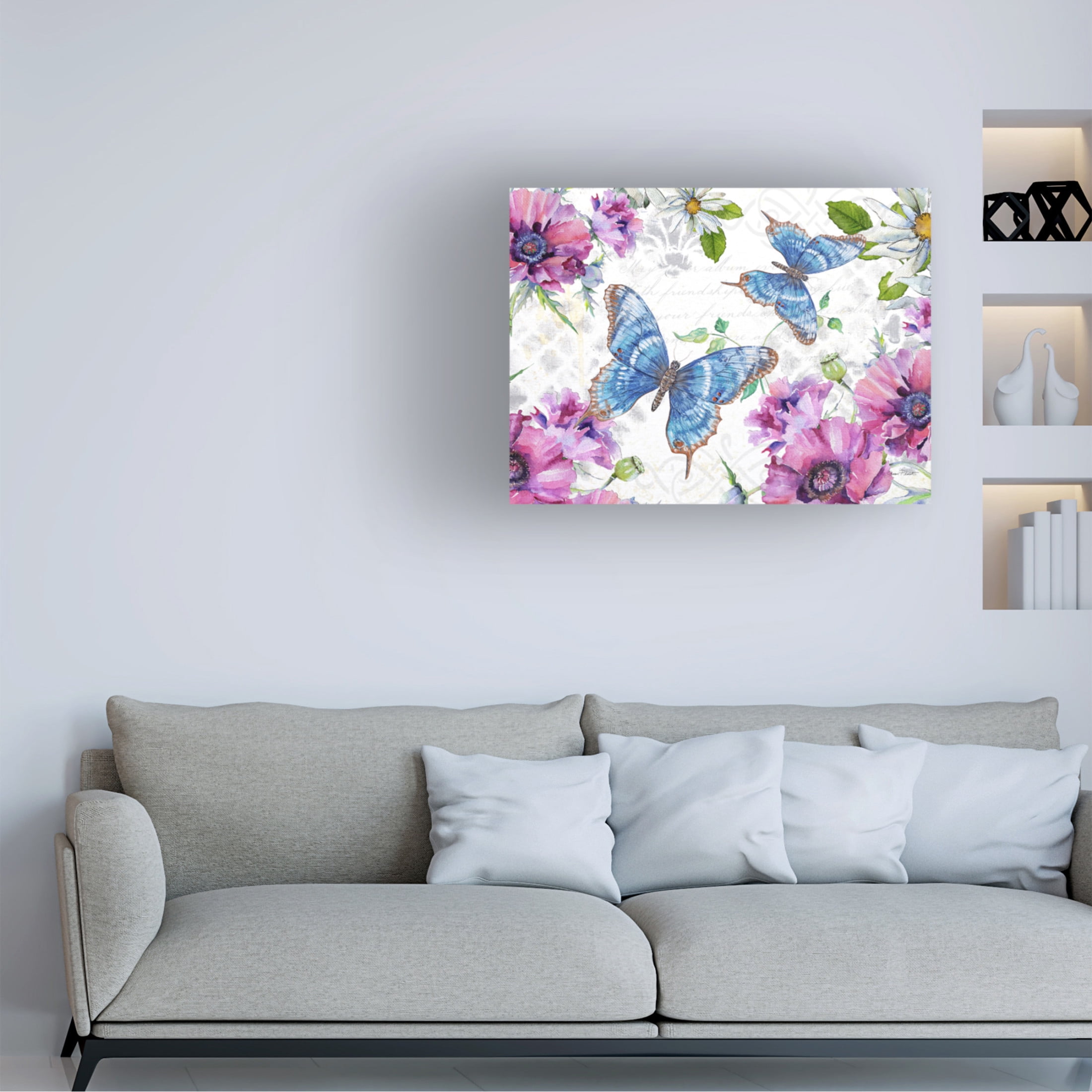 Canvas Wall Art - Jean Plout 'Floral Butterfly Garden D' Wall Art for Living Room, Bedroom, or Office Décor by Trademark Fine Art - 47 x 35 Inches