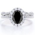 thumbnail image 1 of JeenMata Conjunto de Halo Diamante Negro y Moissanita en Forma de Huevo de 1,5 Quilates Creados en Laboratorio; Conjunto Nupcial Cruzado con Pavé; Baño de Oro Blanco de 18 K sobre Plata, 1 of 6