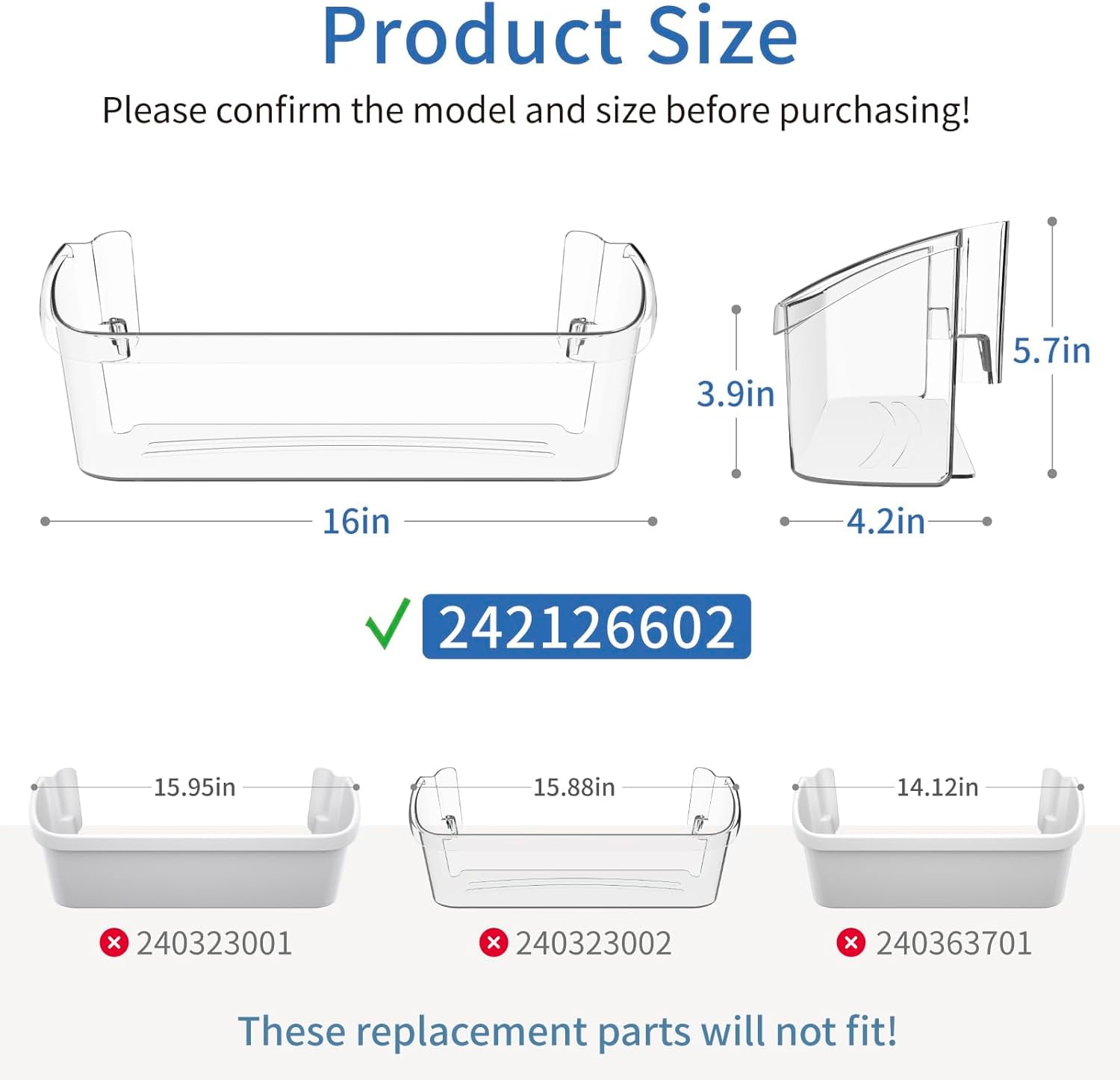 (2-Pack) UPGRADED 242126602 Refrigerator Door Shelves Bin Compatible with Frigi-daire Door Shelf Replacement LFSS2612TF FFSS2615TS FFSS2625TS Fit for Frigi-daire Refrigerator Parts 2421266 PS12364199
