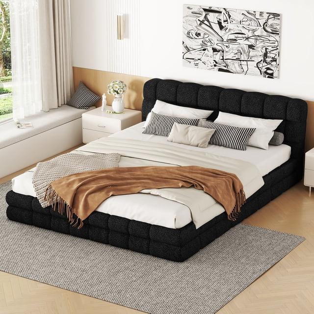 LHYY Lit Plateforme Rembourré Format Grand, Noir