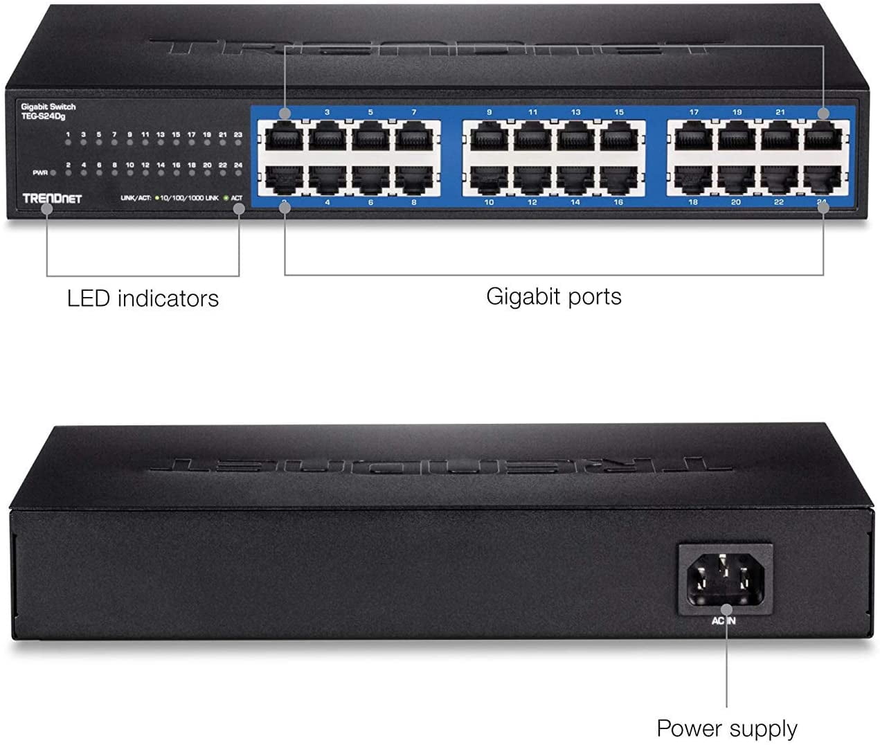 TRENDnet TEG-S24Dg 24-port Gigabit GREENnet Switch(Metal Desktop) w/ internal power