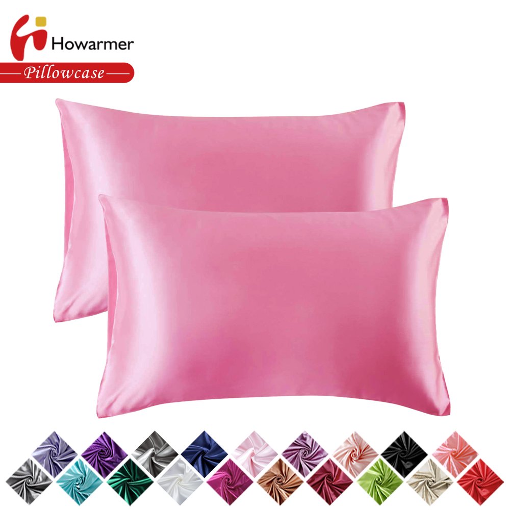 Howarmer Pillowcases for Hair and Skin, Set of 2 Pink Satin Pillowcases