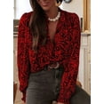 thumbnail image 4 of Womens Button Down Shirt Long Sleeve V-Neck Blouse Business Work Tops Dressy Casual Floral Printed Tops Red Flower XXL, 4 of 8