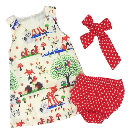 Animal Toddler Dress Bilo Baby Girl Animal Print Sleeveless Mini Dress and Polka Dot Bloomers With Headband 3 Pcs Set (90/18-24 Months) ()