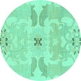 thumbnail image 1 of Ahgly Company Machine Washable Indoor Round Abstract Turquoise Blue Modern Area Rugs, 6' Round, 1 of 4