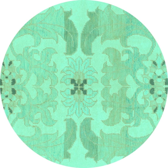 Ahgly Company Machine Washable Indoor Round Abstract Turquoise Blue Modern Area Rugs, 6' Round