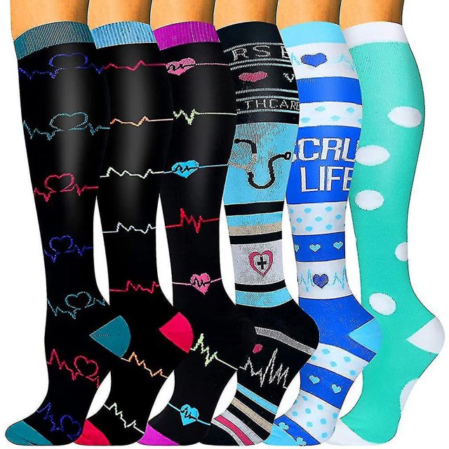 Calcetines de compresión unisex YUANXCMXG 6 pares de medias de compresión 20 a 30 mmHg