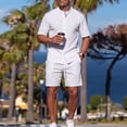 thumbnail image 2 of 2 PC Outfit Set for Men Collared Short Sleeve Button Down Shirt and Drawstring Shorts Casual Summer Ribbed Outfit Sets White M, 2 of 8
