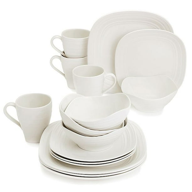 Mikasa Swirl Square White 16Piece Dinnerware Set