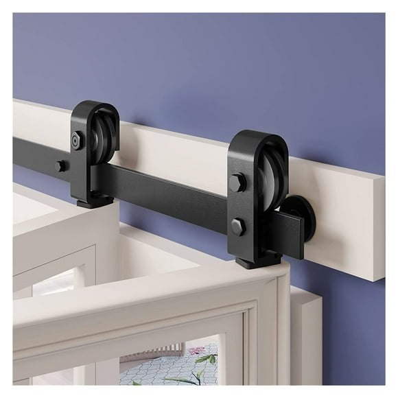 Bi-Folding Sliding Barn Door Hardware Kit, Heavy Duty Black Roller Track Kit For 2/4 Doors Smoothly Quietly Easy To Install ,Easy to Install