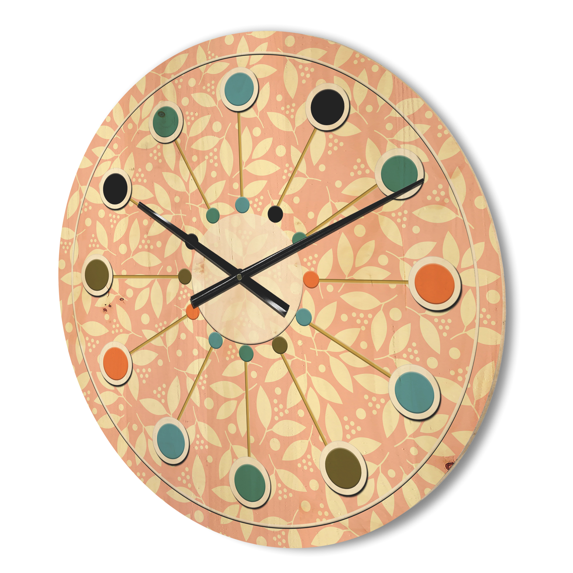 Designart 'Floral Retro Pattern V' Mid-Century Modern Wood Wall Clock