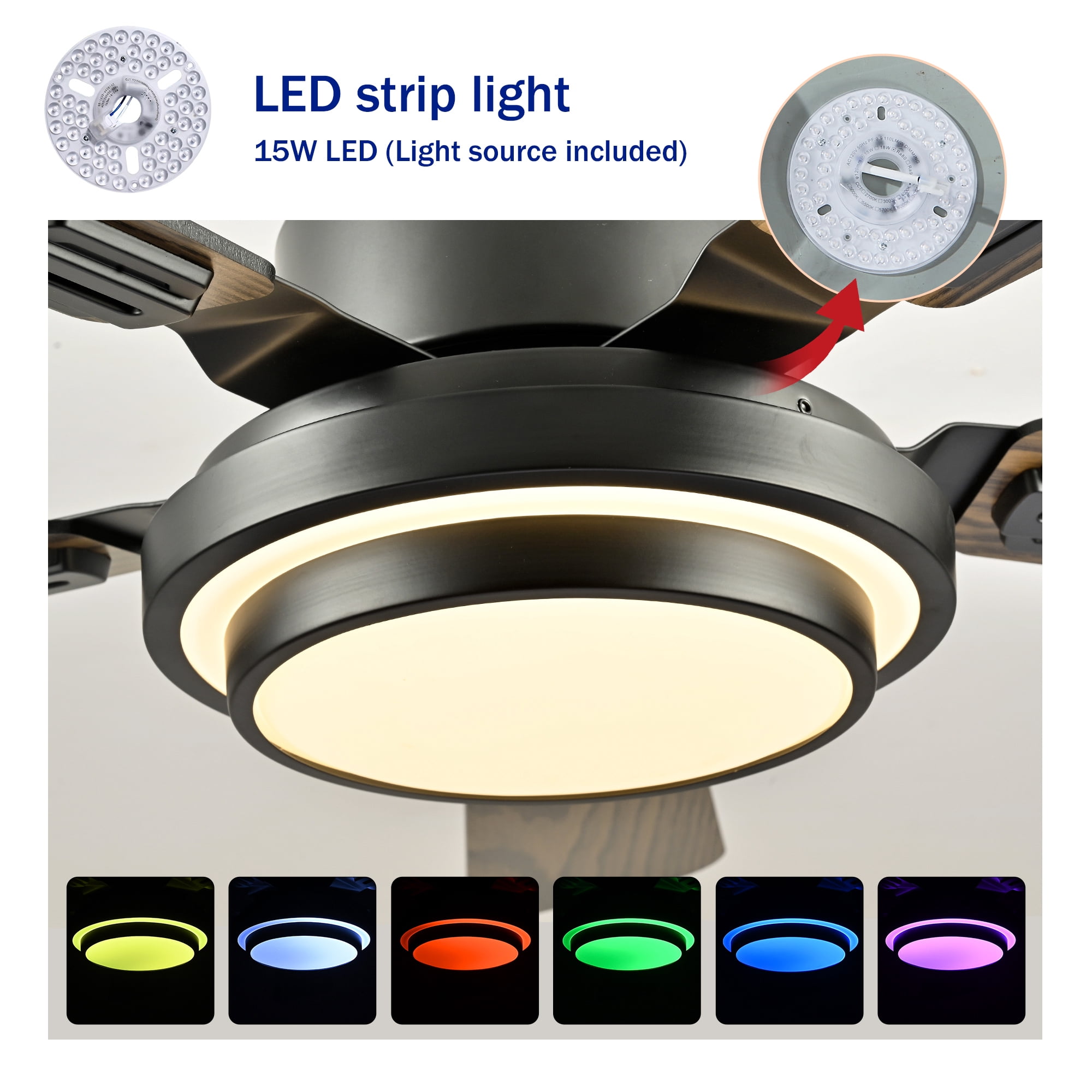 Leumius 42"Ceiling Fan with LED Light, 3000-6500K Dimmable,Quiet DC Motor Ceiling Fans 6 Speed Levels,Reversible Ceiling Fan for Patio Living Room Bedroom Office