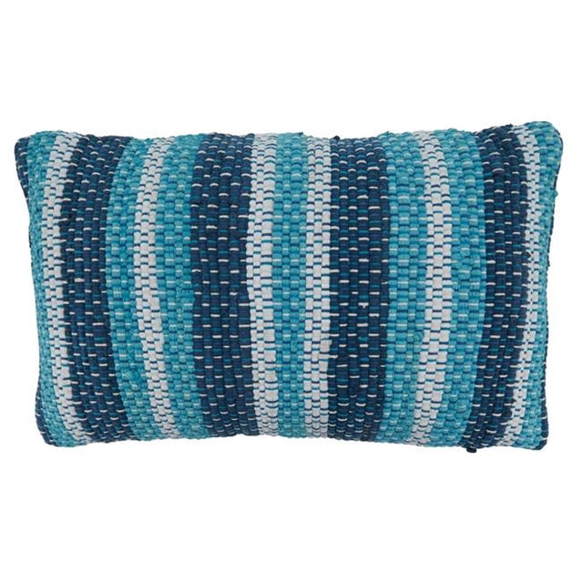 SARO 14 x 23 in. Oblongue Down-Filled Oreiller de Jet de Chindi avec un Design Rayé Bleu