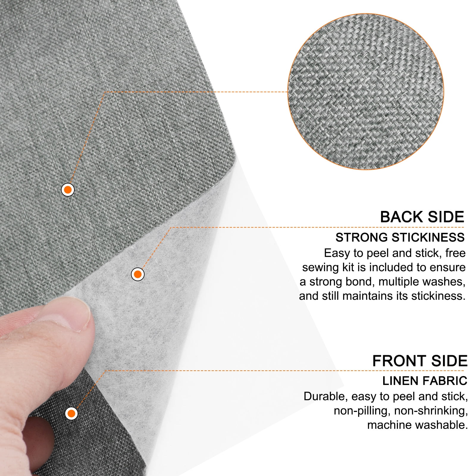 Uxcell Linen Repair Patches Self-Adhesive Fine Linen Couch Fabric Patches Tape Can Be Used for Furniture Dark Grey 15 3/4"x79"