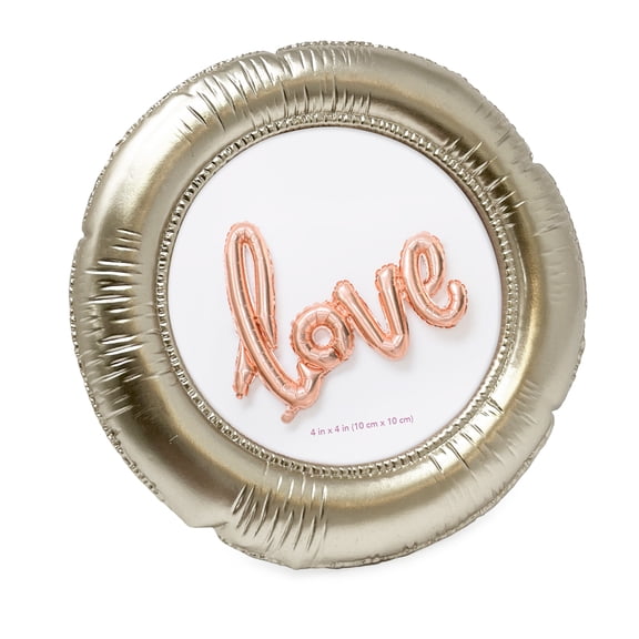 Isaac Jacobs 4x4 Champagne Round Balloon Picture Frame with Easel & Hook for Tabletop & Wall Display, Decorative Art Design, Home Décor, GalleryWall, Bookshelf, Desktop Display (4x4, Champagne)