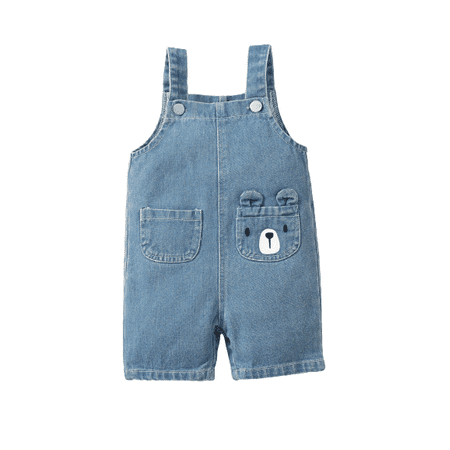 

Mikrdoo Infant Baby Girls Jumpsuit Bear Print Pocket One Piece Summer Jeans Straps Suspender Shorts Blue 12-18 Months