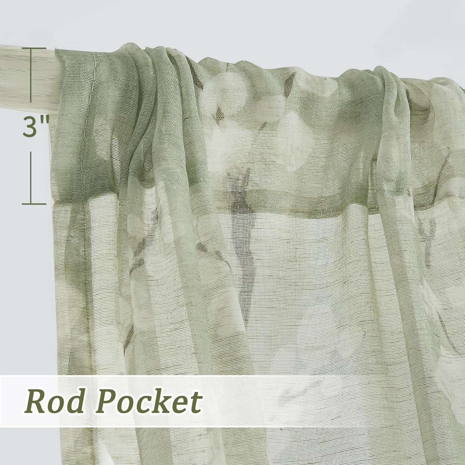 Linen Sheer Curtains for Bedroom, Sage Green Blossom Print Curtains 63 Inch Length for Living Room, Floral Patterned Farmhouse Curtain Light Filtering Window Drapes 2 Panels, Rod Pocket