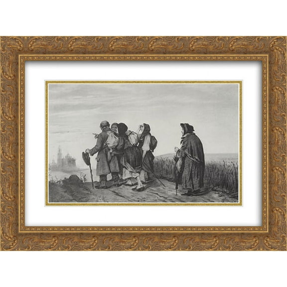 Vasily Perov 2x Matted 24x18 Gold Ornate Framed Art Print 'Pilgrims. On a pilgrimage'