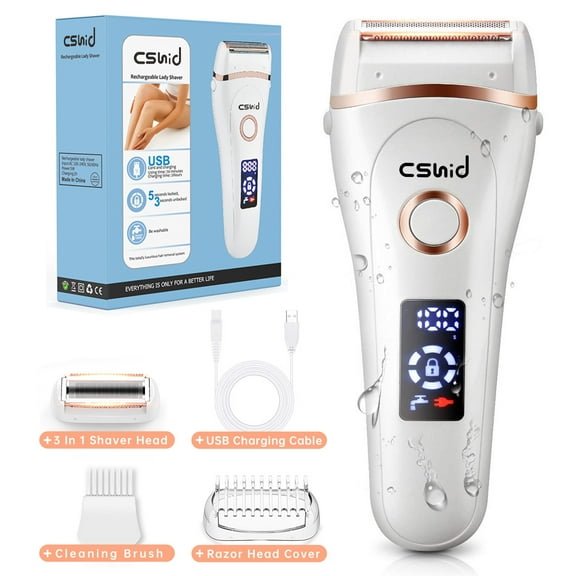 Women Electric Shaver, 3 in 1 Painless Lady Razor Waterproof Wet & Dry, USB Rechargeable Low Noise Body Hair Remover Epilator Bikini Trimmer Grooming Kit W/ LED Display for Face Legs Armpit Underarms