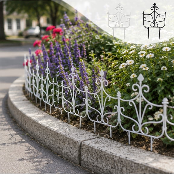 Dongrere 1 Pc Plastic Garden Fence Panel, Decorative Scrollwork Border, Outdoor Landscaping Stake for Yard Patio Decor, 10x15.7 Inch, Black