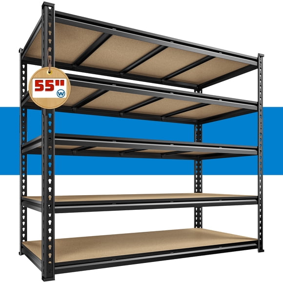 Exenoray 5-Tier Storage Shelves, Heavy Duty Garage Shelving Unit, 2550 lbs Capacity 24" D x 55" W x 72" H Metal Garage Shelf for Warehouse Pantry Basement, Black