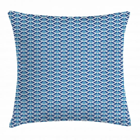 Geometric Throw Pillow Cushion Cover, Ornate Impossible Penrose Triangles Pattern Blue Toned Illustration, Decorative Square Accent Pillow Case, 16 X 16 Inches, Pale Blue Navy Blue, by Ambesonne