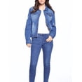 thumbnail image 4 of Women's Classic Distressed Cotton Denim Button Up Long Sleeve Jean Jacket (M, Medium Blue), 4 of 4