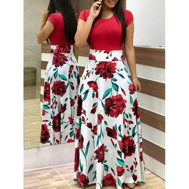 Estampado de flores color a juego vestido de manga larga falda larga ropa de mujer Irfora Rosa manga Corta 2XL Walmart en linea