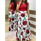 thumbnail image 1 of Estampado de flores color a juego vestido de manga larga falda larga ropa de mujer MABOTO Rojo y Blanco manga M, 1 of 5