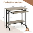 thumbnail image 3 of Costway Mobile Laptop Desk with Keyboard Tray, Lower Shelf, 3 Hooks, 4 Universal Wheels Gray, 3 of 10