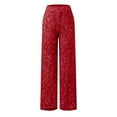 thumbnail image 7 of AOMPMSDX Women's Fashion Autumn And Winter Casual Pure Color Sequins High Waist Wide Leg Trousers Red L, 7 of 7
