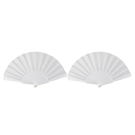 

2X Plastic Fabric Hand Foldable Fan for Ladies Men White