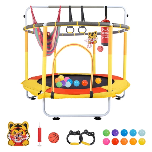 RAZXNAOR Trampoline Kids with Enclosure Indoor Outdoor 59" x 59" x 65"