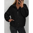 thumbnail image 4 of Women Coat Casual Lapel Full Zip Fleece Jacket Long Sleeve Oversized Warm Winter Outwear with Pockets Black XL, 4 of 7