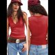 thumbnail image 3 of Camisetas Sin Mangas Acanaladas para Mujer, Camisetas de Verano Ajustadas con Cuello en V, Camisetas Casuales Básicas de Punto Sin Mangas Vino Tinto M, 3 of 7