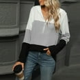 thumbnail image 6 of Sexlip Womens Casual Half Zip Hoodies Trendy Loose V Neck Color Block Sweatshirt Long Sleeve Ribbed Tops Gray L, 6 of 8